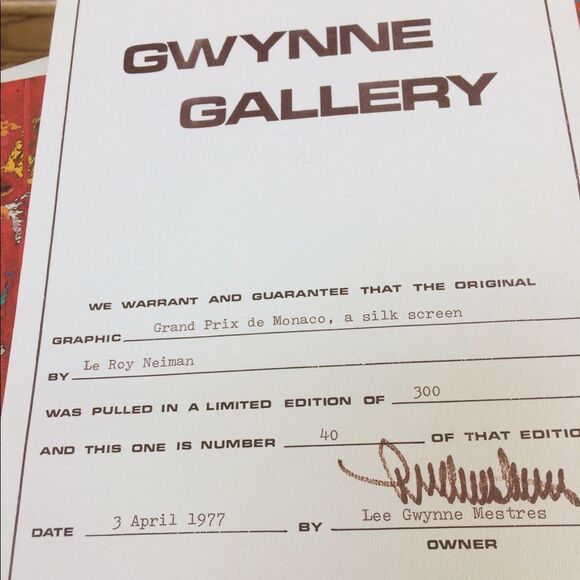LeRoy Neiman Grand Prix de Monaco Framed Serigraph - Picture 8 of 10
